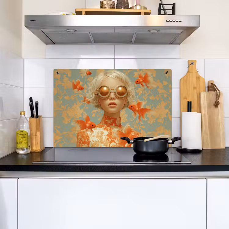 Goudvissen - Oranje - Vrouw - Blond Inductie beschemer met haakjes klein -sfeer2