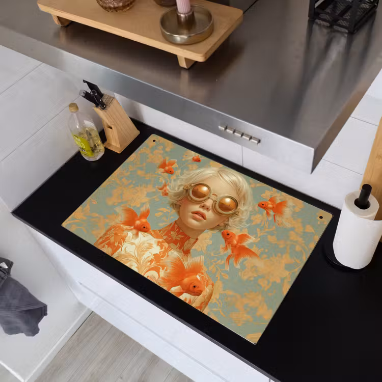 Goudvissen - Oranje - Vrouw - Blond Inductie beschemer met haakjes klein -sfeer1