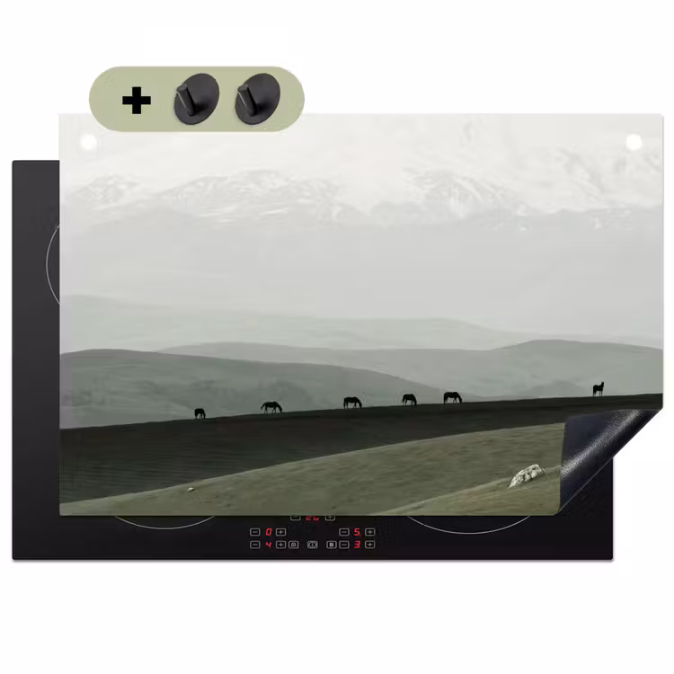 Grijs - Berg - Paarden Inductie beschemer met haakjes klein -3d