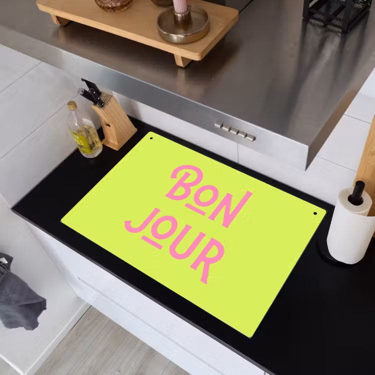 Groen - Roze bonjour - art-deco Inductie beschemer met haakjes klein -sfeer1