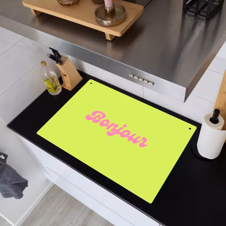 Groen - Roze bonjour - Retro Inductie beschemer met haakjes klein -sfeer1