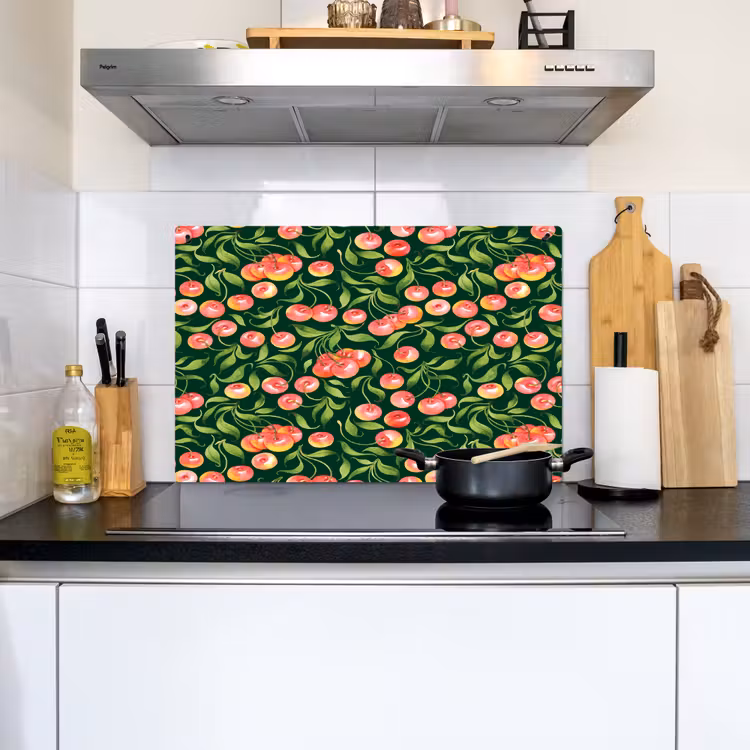 Groen - Rood - Kersen - Bladeren Inductie beschemer met haakjes klein 777 -sfeer2