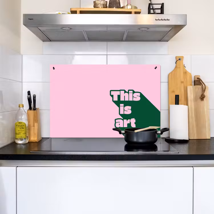 Groen - Teskt - This is art - Roze Inductie beschemer met haakjes klein -sfeer2