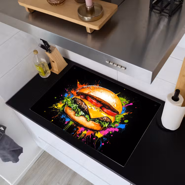 Hamburger - Graffiti - Verf - Kleurrijk - Eten - Abstract Inductie beschemer met haakjes klein -sfeer1