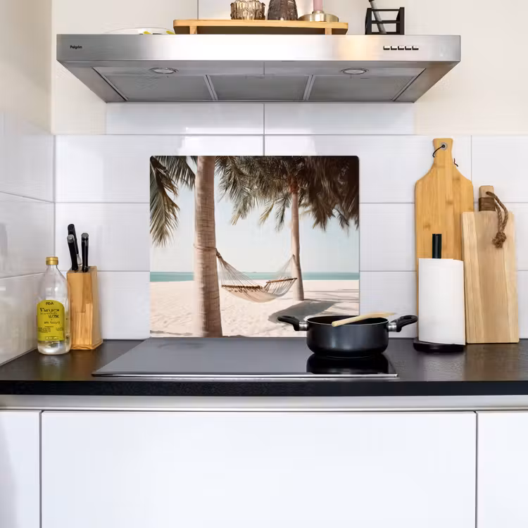 Hangmat - Palmbomen - Strand - Zee Inductie beschemer met haakjes middel -sfeer2