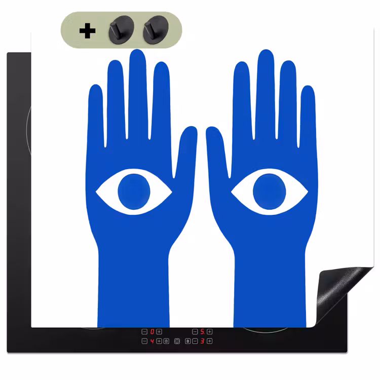 Handen - Twee - Ogen - Blauw Inductie beschemer met haakjes middel -3d