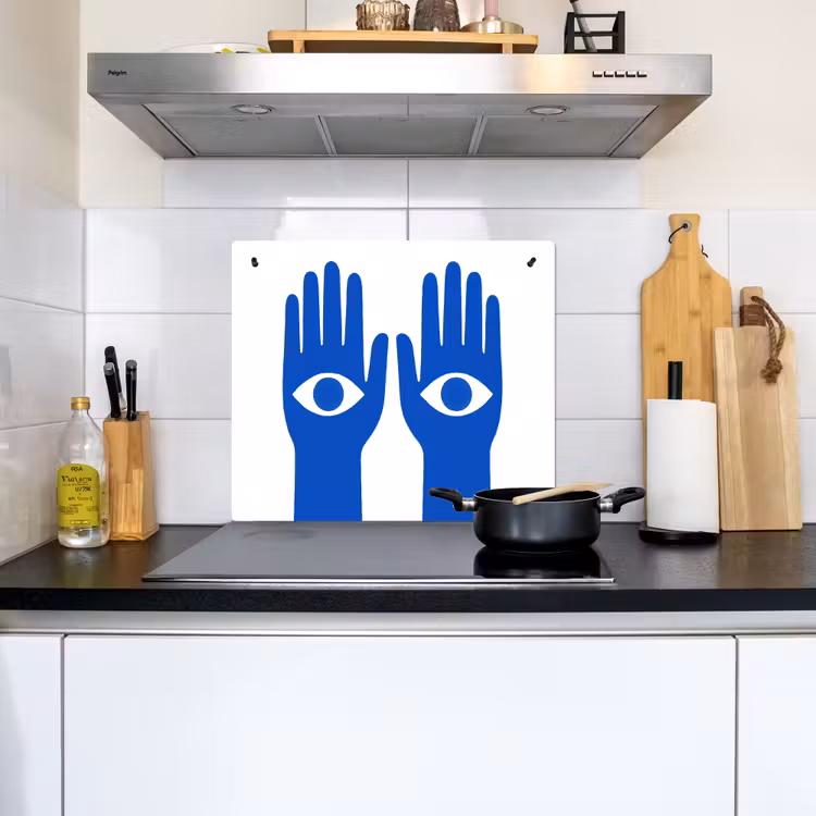 Handen - Twee - Ogen - Blauw Inductie beschemer met haakjes middel -sfeer2