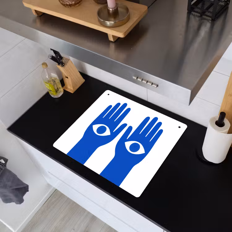 Handen - Twee - Ogen - Blauw Inductie beschemer met haakjes middel -sfeer1