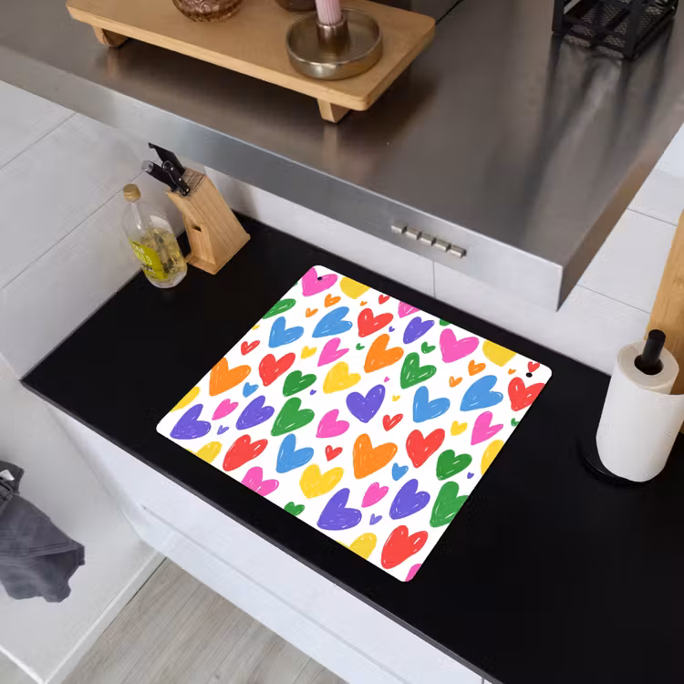 Hartjes - Patroon - Kleurrijk - Tekening Inductie beschemer met haakjes middel -sfeer1