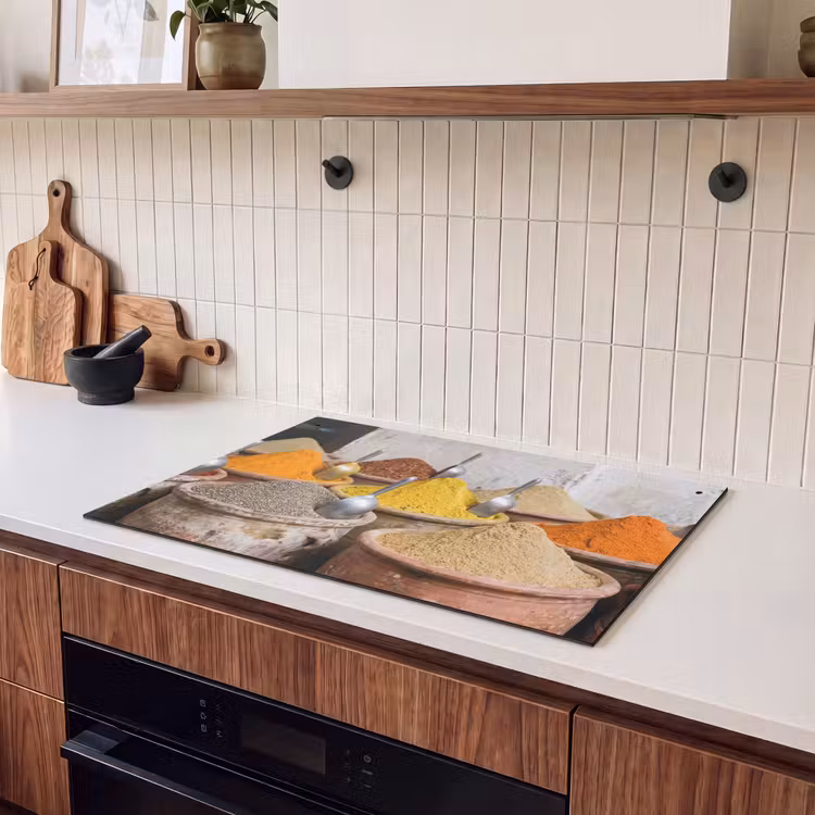 Induction Hob Cover & Splashback (2-in-1) - Herbs - Jars - Asian - Kruiden - Potten - Oosters Inductie beschemer met haakjes klein