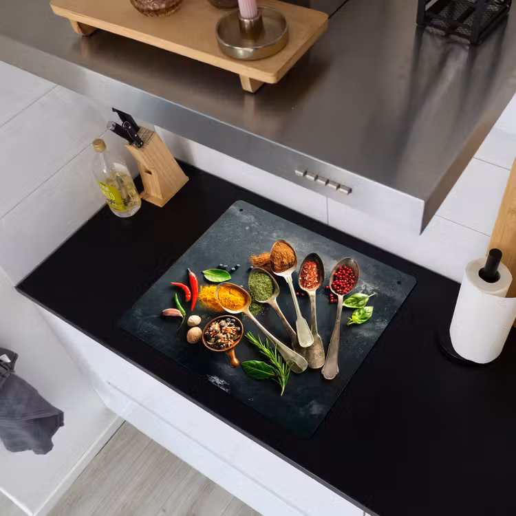Kruiden - Lepels - Specerijen - Betonlook - Grijs Inductie beschemer met haakjes middel -sfeer1