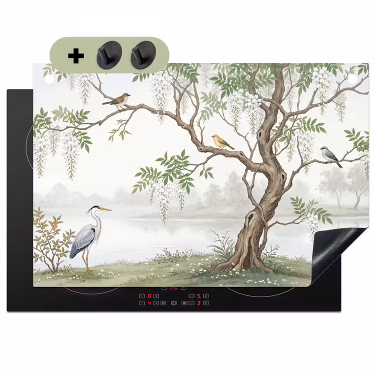 Reiger - Landschap - Groen Inductie beschemer met haakjes klein -3d