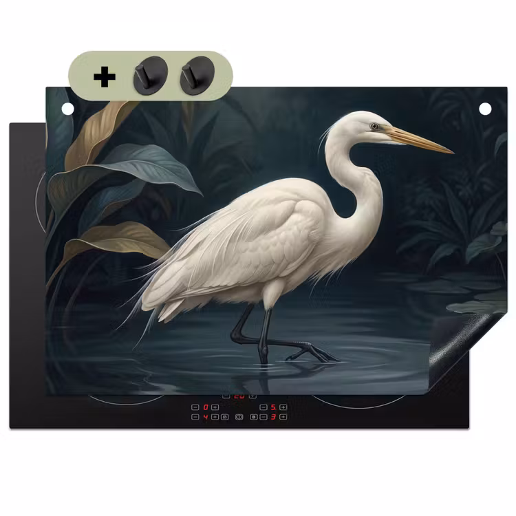 Reiger - Water - Natuur - Modern - Wit Inductie beschemer met haakjes klein -3d