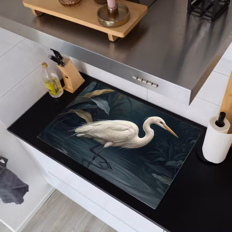 Reiger - Water - Natuur - Modern - Wit Inductie beschemer met haakjes klein -sfeer1