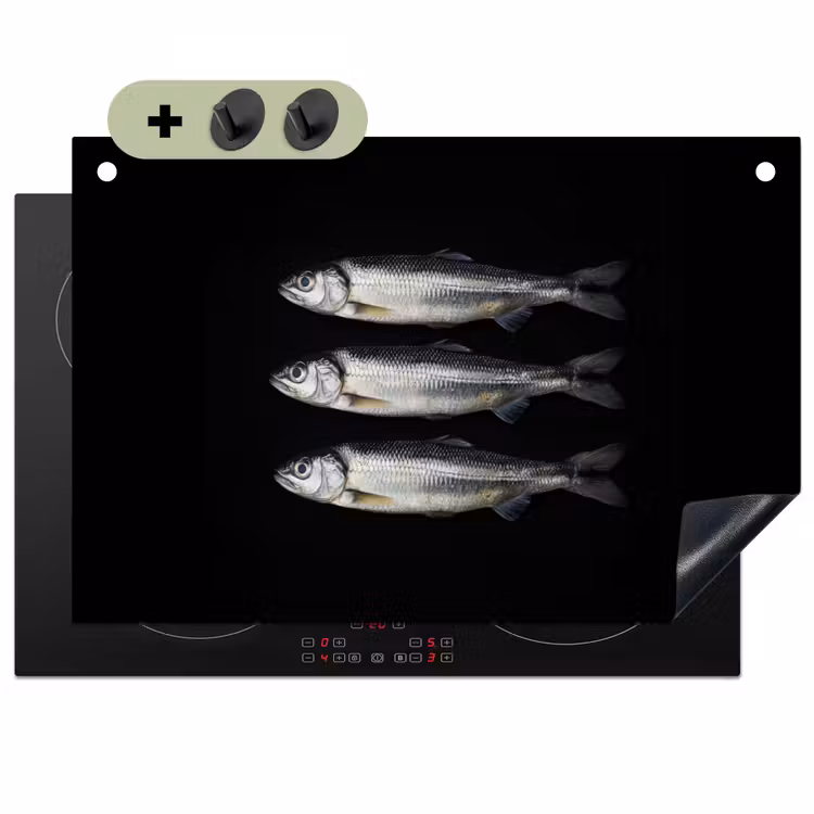 Haring - Vissen - Zwart Inductie beschemer met haakjes klein -3d