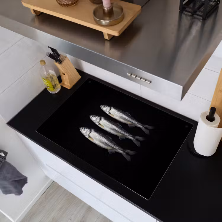 Haring - Vissen - Zwart Inductie beschemer met haakjes klein -sfeer1