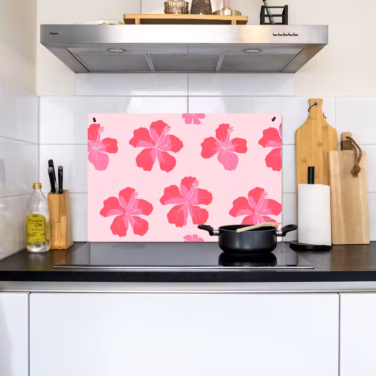 Hibiscus - Bloemen - Roze Inductie beschemer met haakjes klein 777 -sfeer2