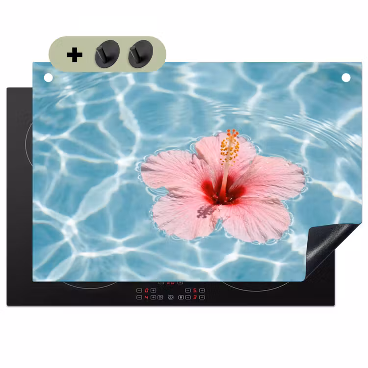 Hibiscus - Water - Roze Inductie beschemer met haakjes klein -3d
