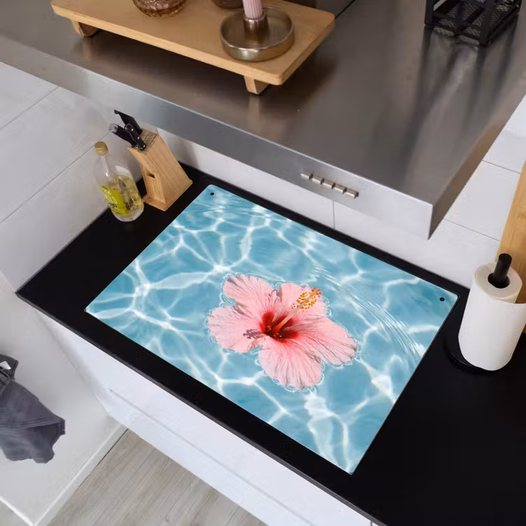 Hibiscus - Water - Roze Inductie beschemer met haakjes klein -sfeer1