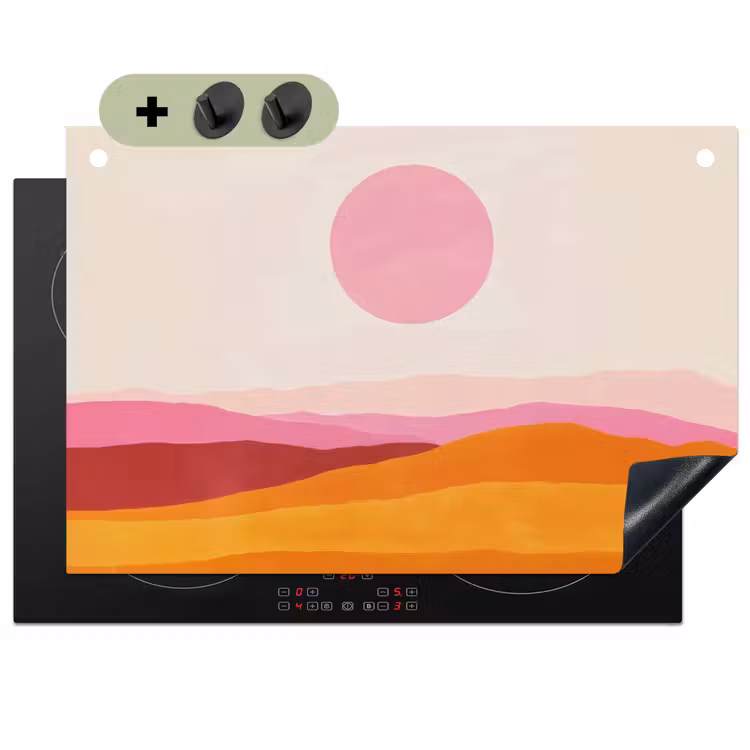 Heuvels - Oranje - Zon - Abstract Inductie beschemer met haakjes klein -3d
