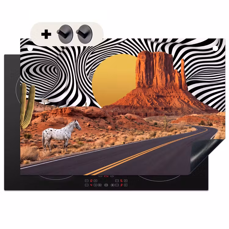 Induction Hob Cover & Splashback (2-in-1) - Horse - Desert - Nature - Paard - Woestijn - Natuur Inductie beschemer met haakjes klein