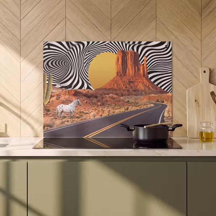 Induction Hob Cover & Splashback (2-in-1) - Horse - Desert - Nature - Paard - Woestijn - Natuur Inductie beschemer met haakjes klein