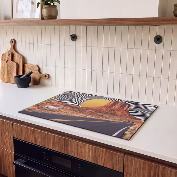 Induction Hob Cover & Splashback (2-in-1) - Horse - Desert - Nature - Paard - Woestijn - Natuur Inductie beschemer met haakjes klein