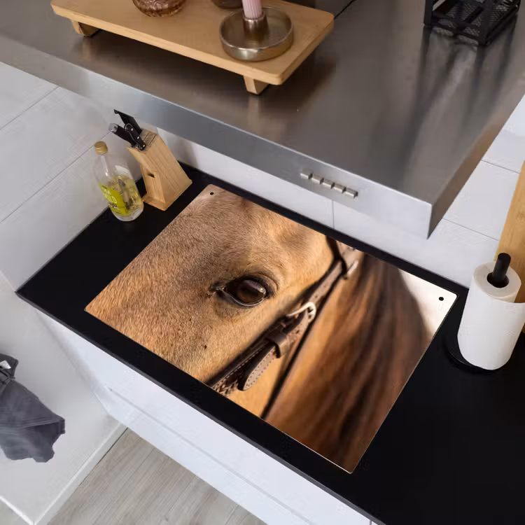 Paard - Oog - Bruin Inductie beschemer met haakjes klein -sfeer1