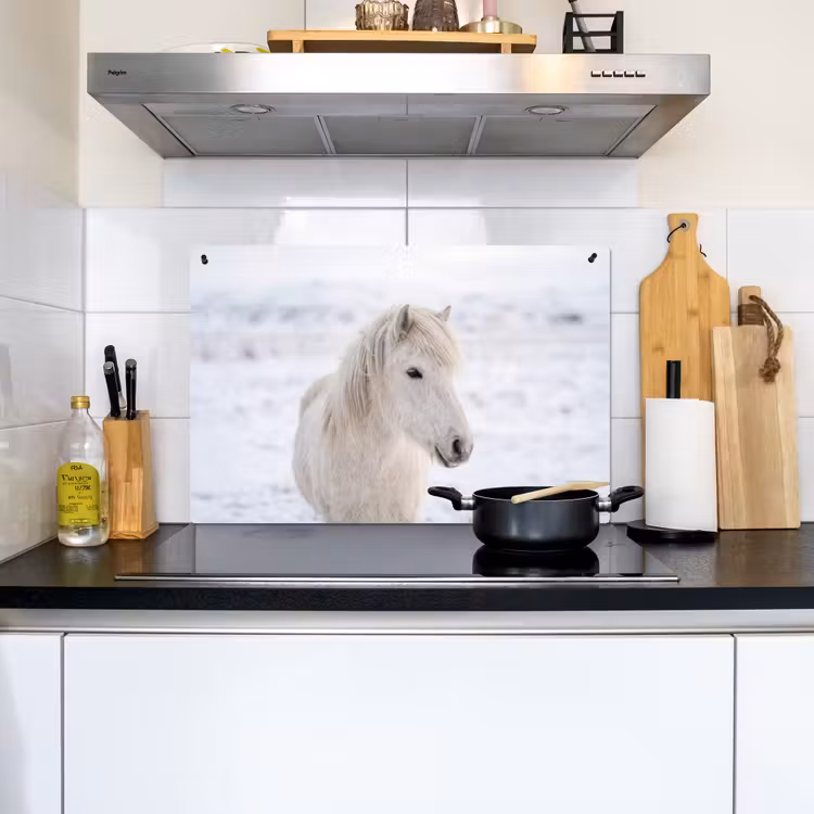 Paard - Kop - Winter - Dieren - Wit Inductie beschemer met haakjes klein -sfeer2