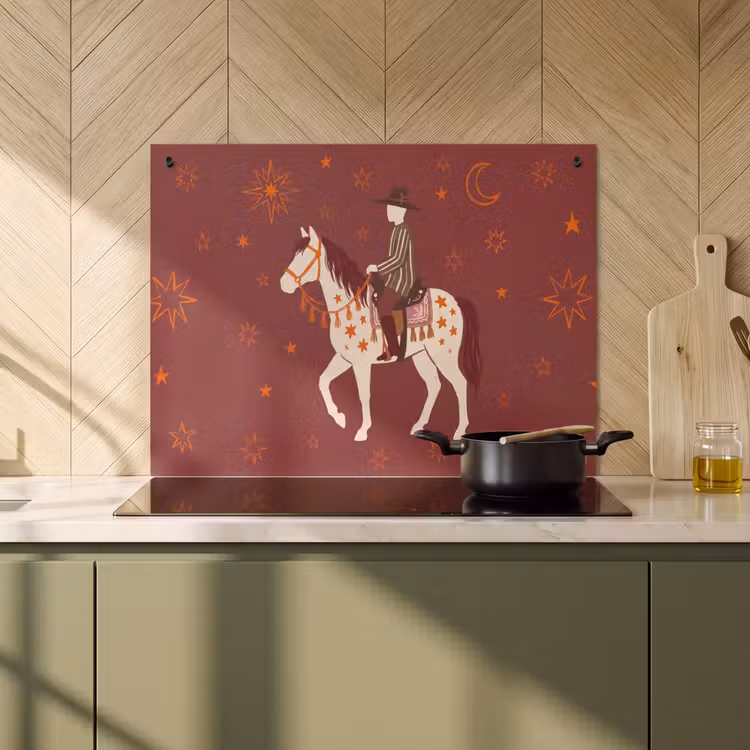 Paard - Ruiter - Sterren - Nacht - Illustratie Inductie beschemer met haakjes klein -sfeer2
