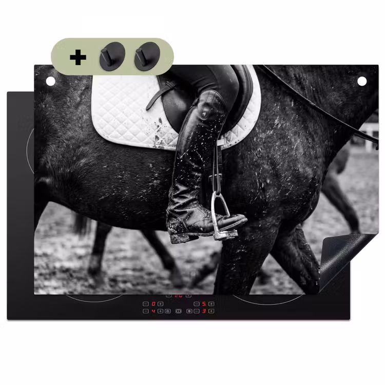 Paard - Sport - Zwart - Wit Inductie beschemer met haakjes klein -3d