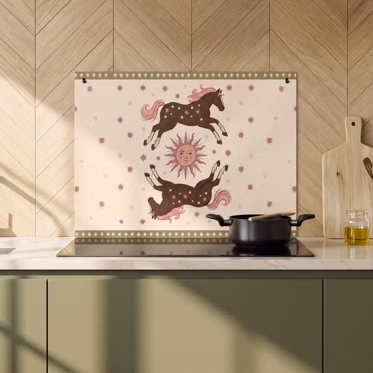 Paard - Zon - Mystiek - Illustratie - Roze Inductie beschemer met haakjes klein -sfeer2