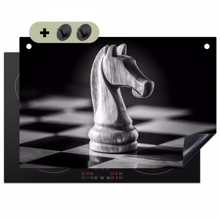 Paard - Hout - Schaalbord - Zwart Inductie beschemer met haakjes klein -3d