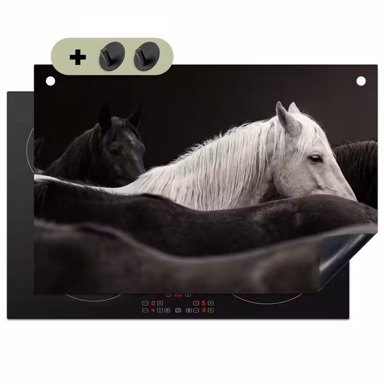 Paarden - Zwart - Wit - Kudde Inductie beschemer met haakjes klein -3d