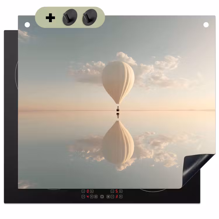 Luchtballon - Wolken - Water - Blauw Inductie beschemer met haakjes middel -3d