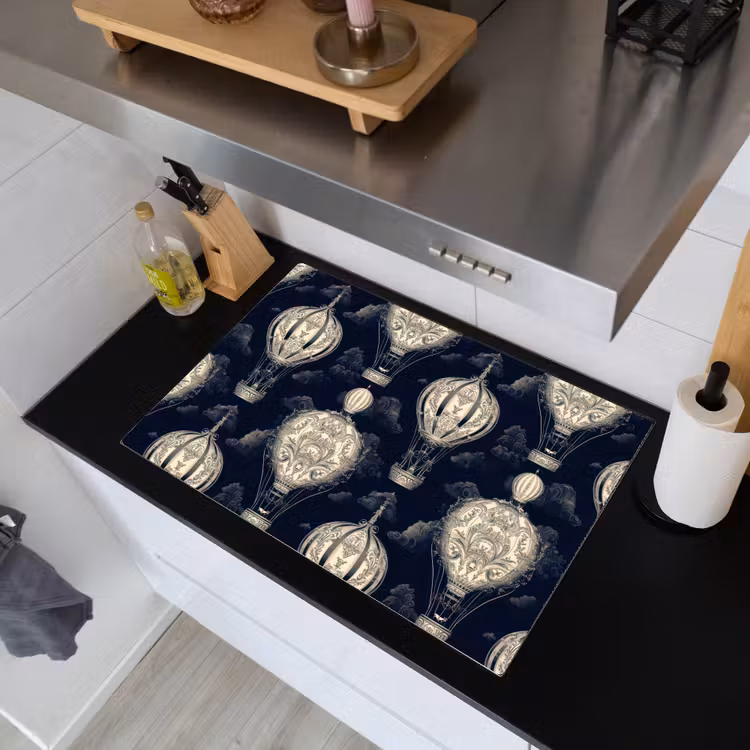 Luchtballonnen - Wolken - Patroon - Donkerblauw Inductie beschemer met haakjes klein 777 -sfeer1