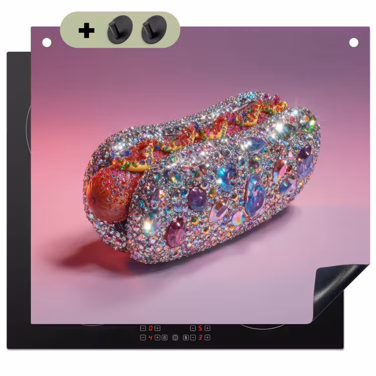 Hotdog - Steentjes - Glitters - Paars Inductie beschemer met haakjes middel -3d