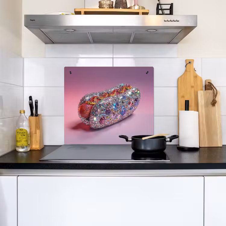 Hotdog - Steentjes - Glitters - Paars Inductie beschemer met haakjes middel -sfeer2