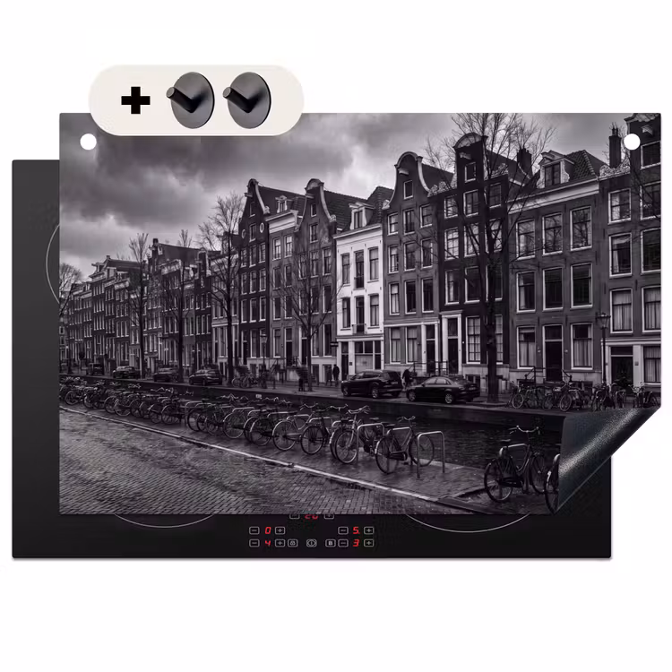 Huis - Gracht - Amsterdam - Architectuur - Zwart-wit Inductie beschemer met haakjes klein -3d