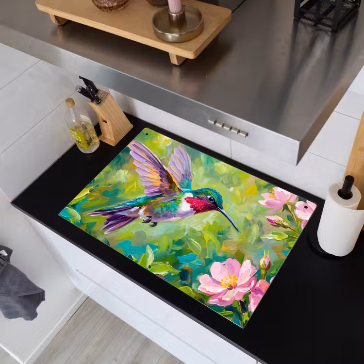 Kolibrie - Bloemen - Natuur - Kleurrijk Inductie beschemer met haakjes klein -sfeer1