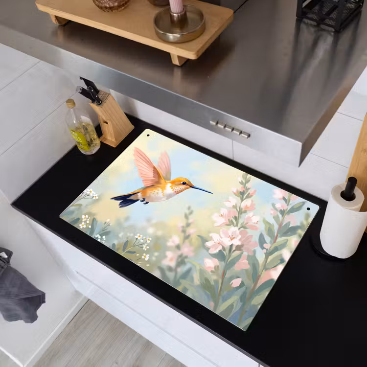 Kolibrie - Illustratie - Kleurrijk Inductie beschemer met haakjes klein -sfeer1