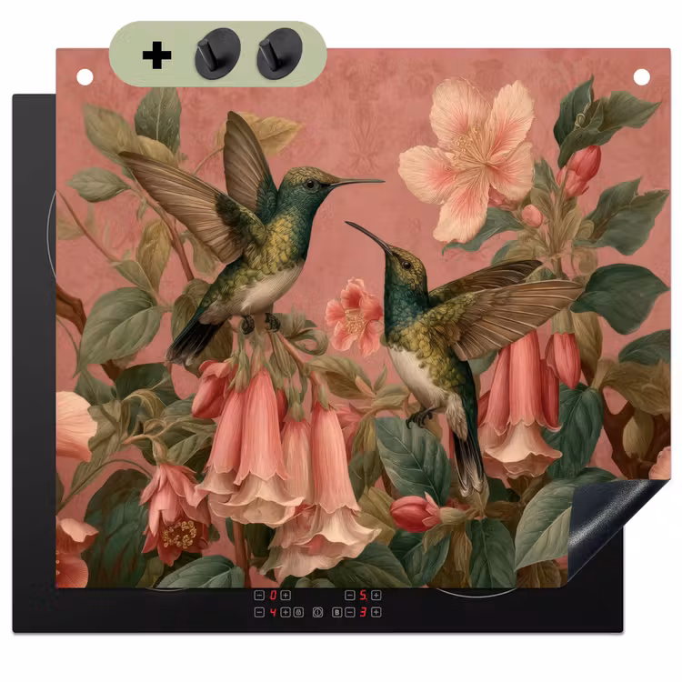 Kolibries - Bloemen - Groen - Roze Inductie beschemer met haakjes middel -3d