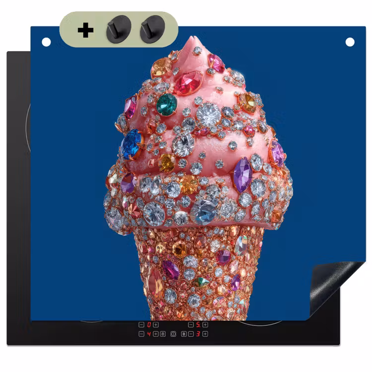 Ijsje - Hoorntje - Steentjes - Blauw Inductie beschemer met haakjes middel -3d