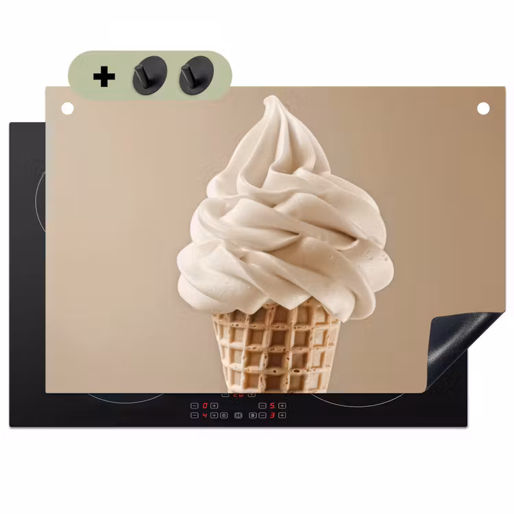 IJs - Softijs - Romig - Hoorntje - Beige Inductie beschemer met haakjes klein -3d
