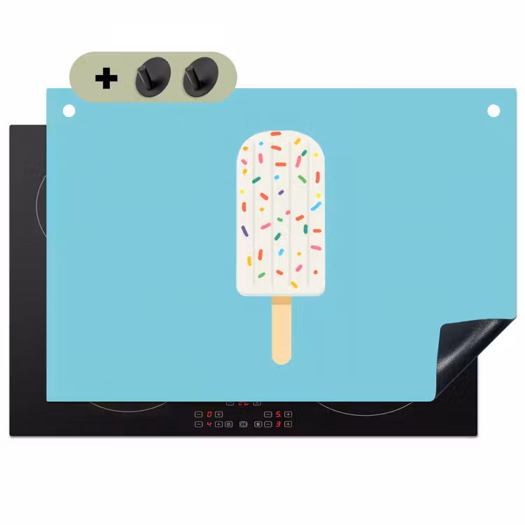 Ijsje - Stokje - Sprinkles - Lichtblauw Inductie beschemer met haakjes klein -3d