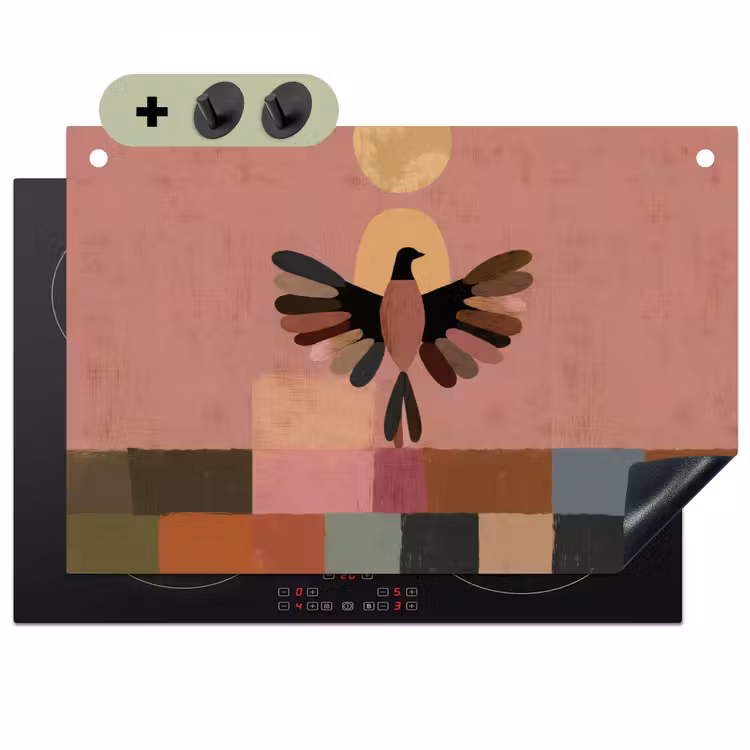 Illustratie - Vogel - Vlakken - Kleurrijk Inductie beschemer met haakjes klein -3d