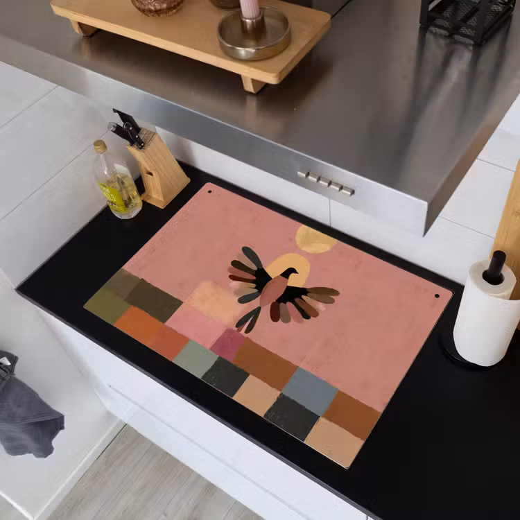 Illustratie - Vogel - Vlakken - Kleurrijk Inductie beschemer met haakjes klein -sfeer1