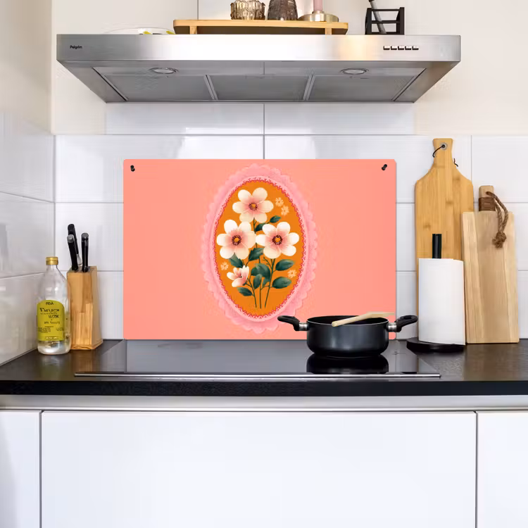 Illustratie - Bloemen - Rand - Roze Inductie beschemer met haakjes klein -sfeer2