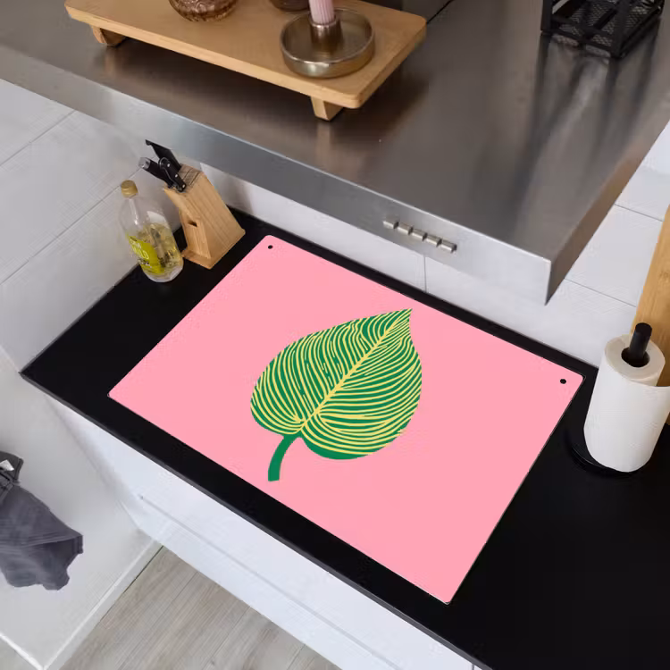 Illustratie - Blad - Minimalistisch - Groen Inductie beschemer met haakjes klein -sfeer1