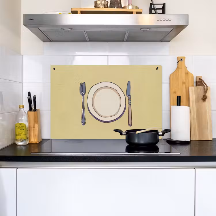 Illustratie - Bord - Bestek - Beige Inductie beschemer met haakjes klein -sfeer2